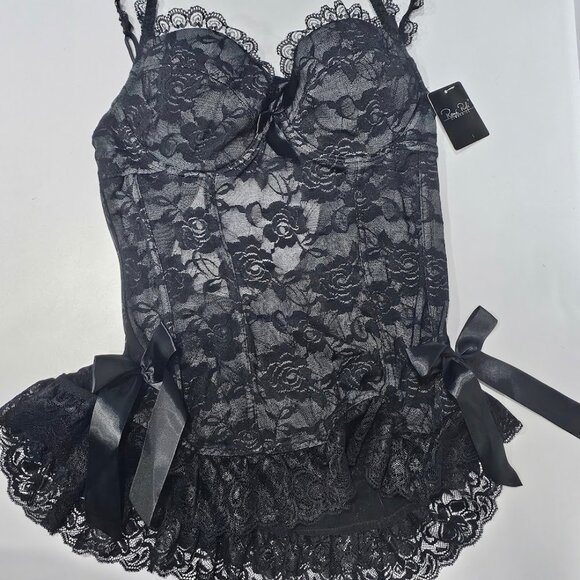 Rene Rofe Floral Babydoll Bow Lingerie Set Black Size Large - Picture 7 of 10